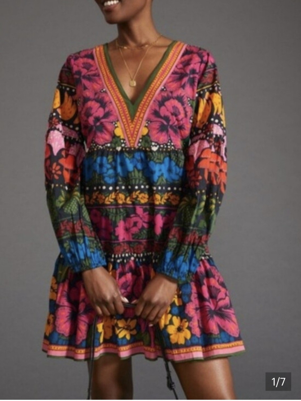 Anthropologie FARM Rio V-Neck Floral Mini Dress Size S